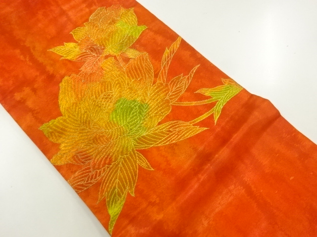 JAPANESE NAGOYA OBI / WOVEN PEONY